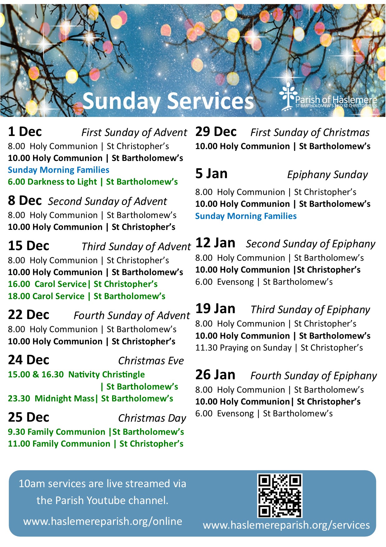 Sunday Services Dec 24- Jan 25